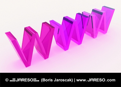 Sklenený 3d WWW text v ružovej farebnej schéme