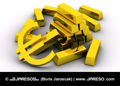 Koncept zlatých tehál spolu so zlatým symbolom eura